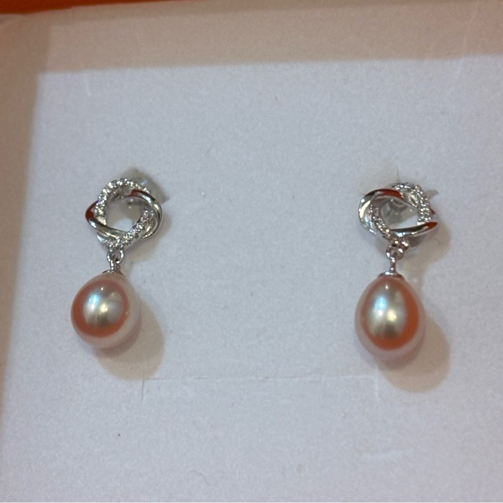 Orange/peach Freshwater Pearls On Sterling Silver Earring Setting